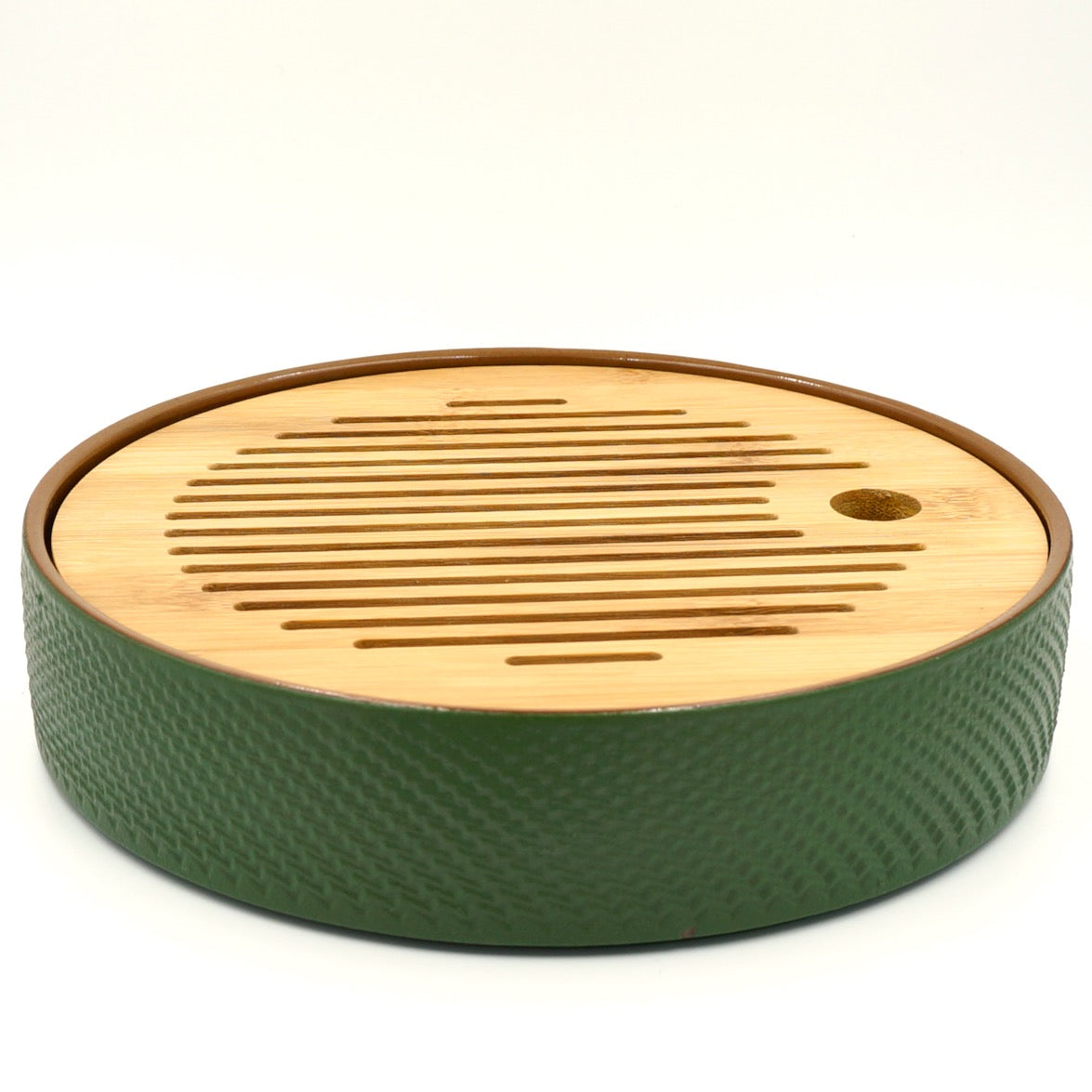 Buy green Textured Ceramic and Bamboo Tea Boat