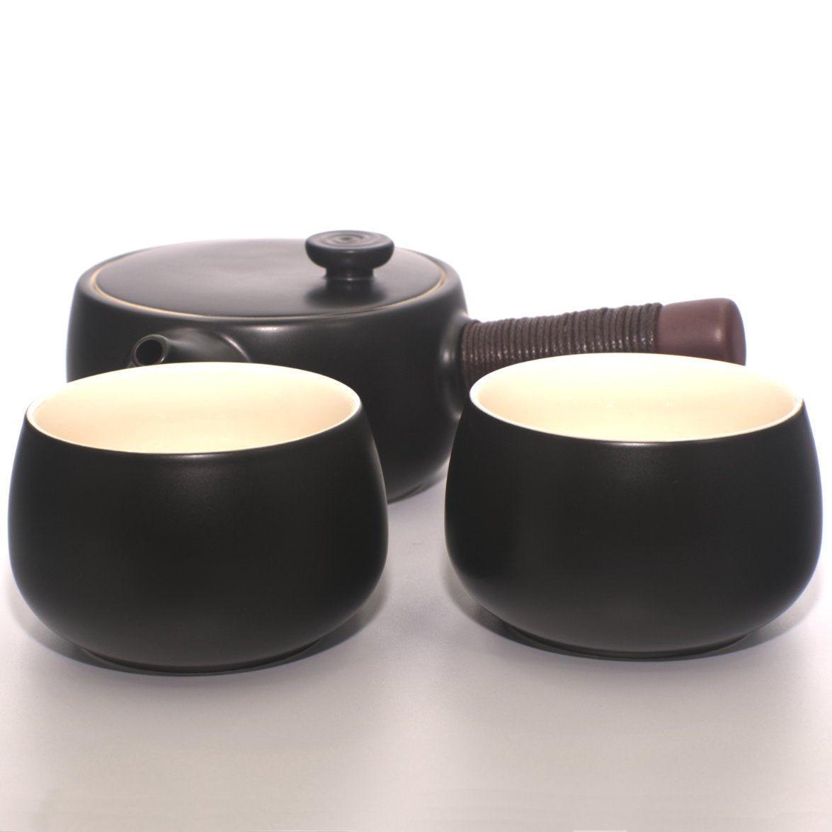 Black Side-Handle Tea Pot with 2 cups