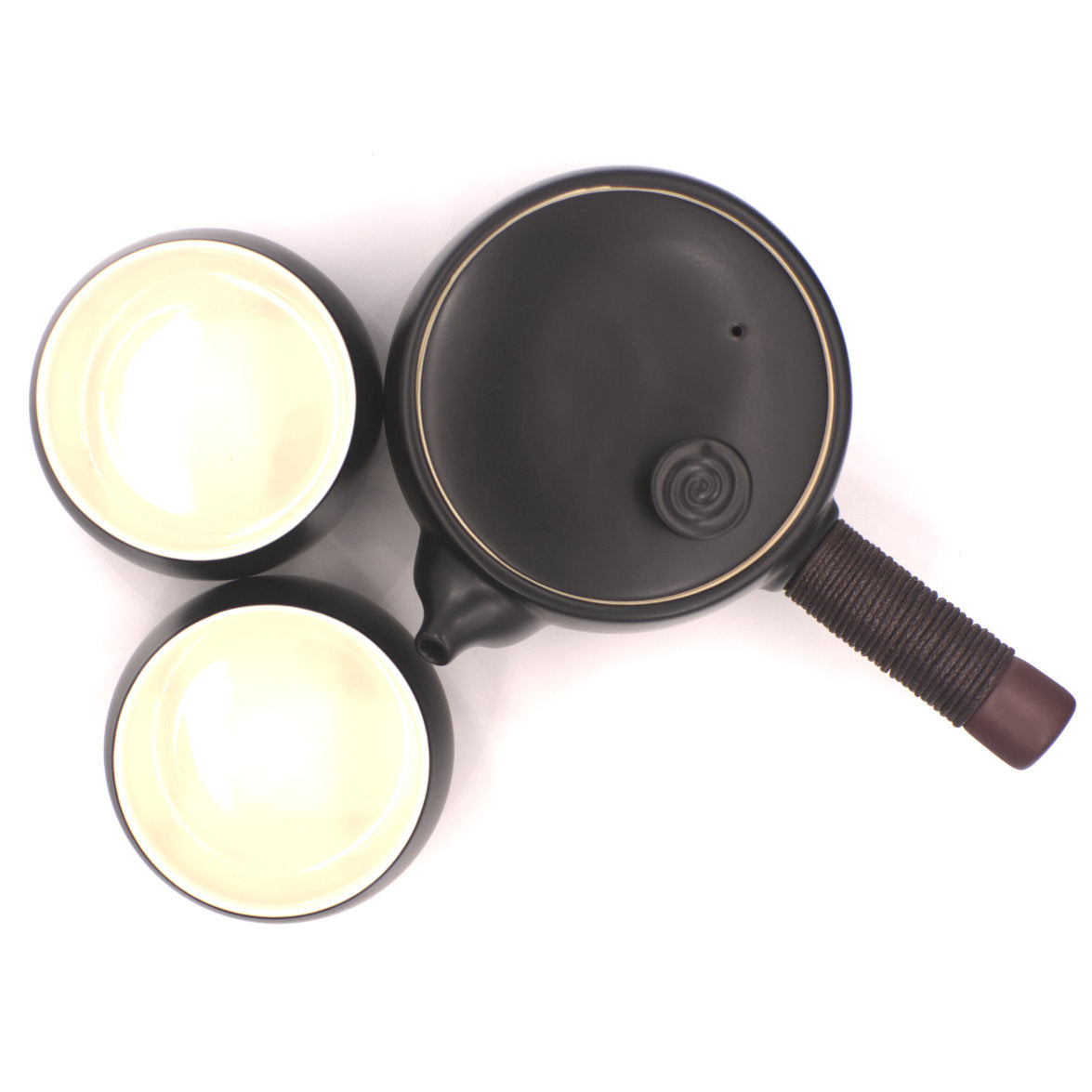 Black Side-Handle Tea Pot with 2 cups
