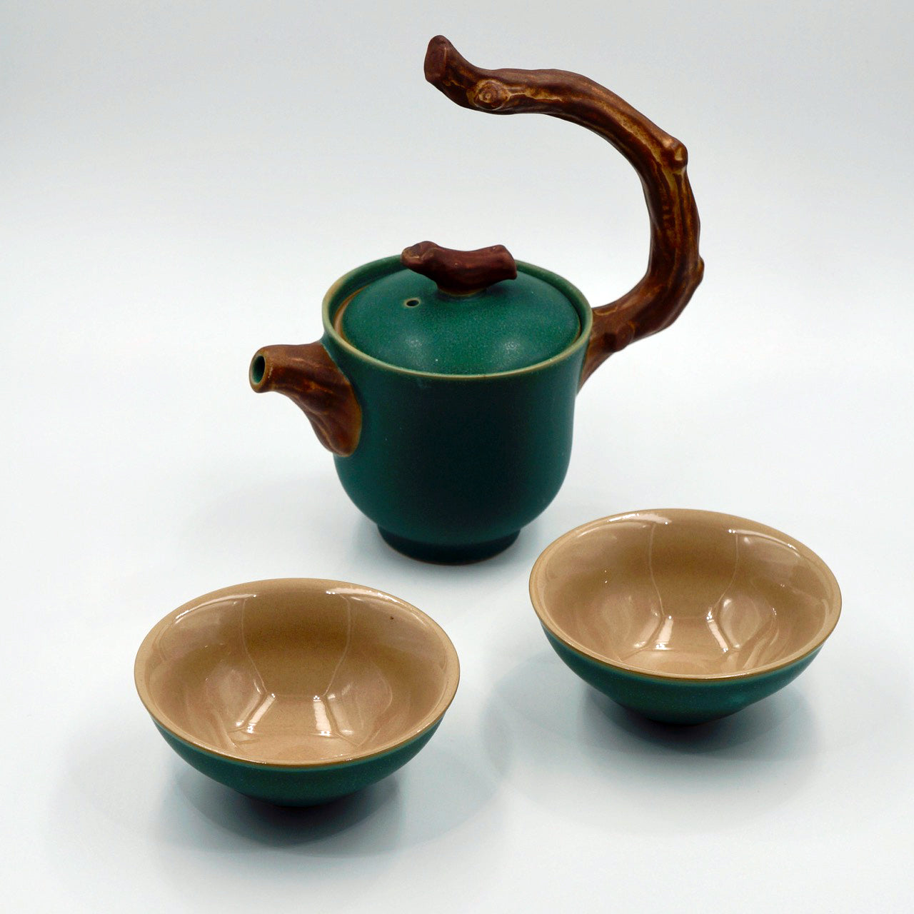 Twig Handle Tea Pot with cups